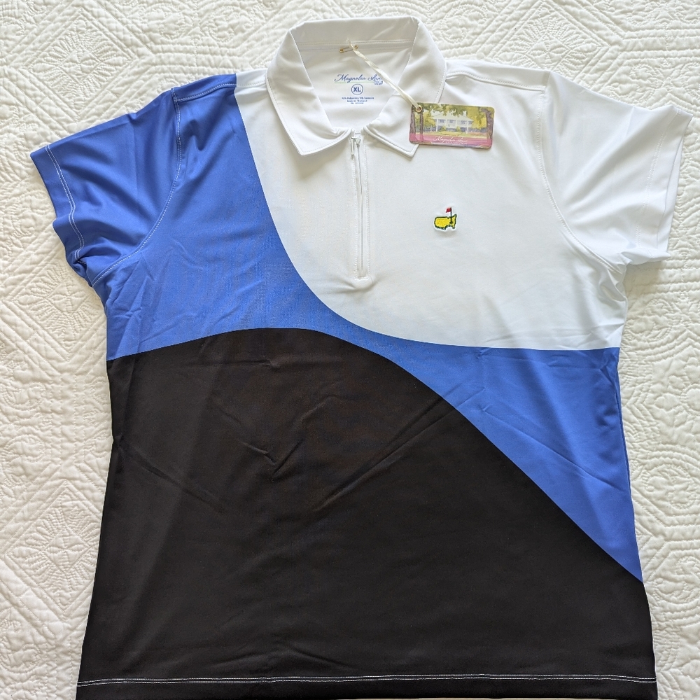Masters Magnolia Lane Women's Golf Short Sleeve Polo in Blue, Black, and White
